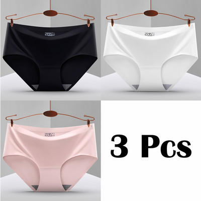 3 vnt. Nauji besiūliai ledo šilko kelnaitės apatiniai moteriški vienspalviai intymios kelnaitės Itin plonas, kvėpuojantis apatinis trikotažas moterims