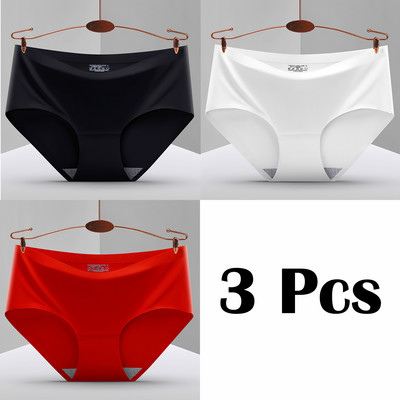 3 vnt. Nauji besiūliai ledo šilko kelnaitės apatiniai moteriški vienspalviai intymios kelnaitės Itin plonas, kvėpuojantis apatinis trikotažas moterims