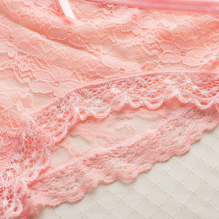 Chiloți de damă din dantelă sexy Chiloți drăguț cu fundă gol din plasă cu volan Chiloți de fete cu talie joasă Lenjerie de corp Chiloți de femei de culoare solidă