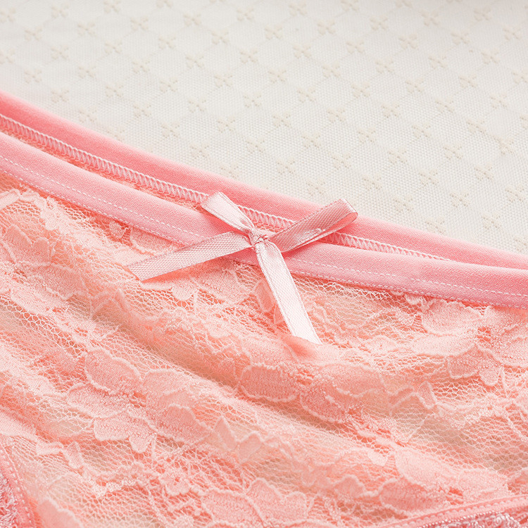 Chiloți de damă din dantelă sexy Chiloți drăguț cu fundă gol din plasă cu volan Chiloți de fete cu talie joasă Lenjerie de corp Chiloți de femei de culoare solidă