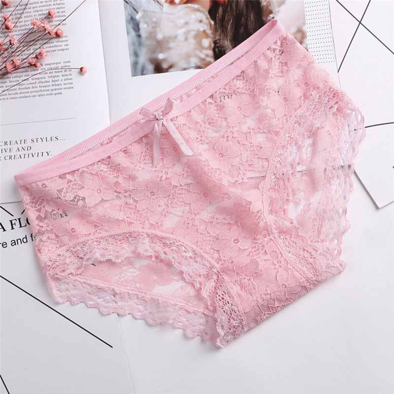 Chiloți de damă din dantelă sexy Chiloți drăguț cu fundă gol din plasă cu volan Chiloți de fete cu talie joasă Lenjerie de corp Chiloți de femei de culoare solidă