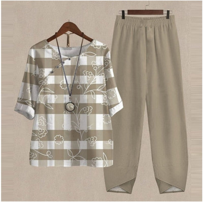 Καλοκαιρινό casual σετ δύο τεμαχίων Γυναικείο κομψό O λαιμό λουλούδι με στάμπα φαρδιά μπλουζάκι ψηλόμεσο φαρδύ παντελόνι κοστούμι Γυναικεία σύνολα