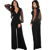 OKAYOASIS naujai seksualus moteriškas V formos kaklelis, ilgomis kniedėmis rankovėmis, elegantiškas vientisas plačios kojos laisvalaikio rudens kombinezonas, kombinezonas