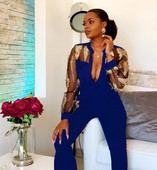 OKAYOASIS Seksi ženski kombinezon za zabave s dugim rukavima i dugim rukavima Ženski mrežasti kombinezon sa širokim nogavicama