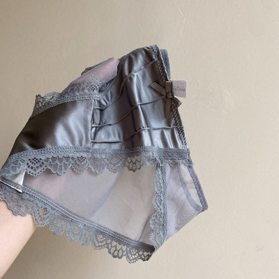 Chiloți din satin de epocă, culoare solidă, lenjerie de corp respirabilă, femei, franceză, sexy, din dantela, cu fundă, lenjerie de femeie, cu talie mijlocie, slip subțire din plasă nou
