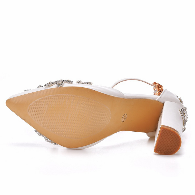 2022 Pantofi cu vârf ascuțit cu toc gros Sandale cu toc gros pentru femei pantofi de nuntă cu strasuri pantofi de nuntă albi pentru femei