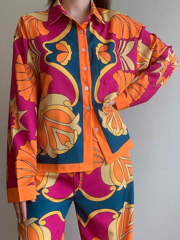 2-dijelni komplet odijela Ženski komplet labavi šišmiš rukav s jednim gumbom, bluza s cvjetnim printom, košulja + široke hlače s elastičnim strukom, proljetno odijelo