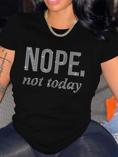 Tricou LW Plus Size Tricou Decor cu strasuri Tricou casual cu mânecă scurtă pentru femei Topuri Îmbrăcăminte de vară pentru femei transport gratuit