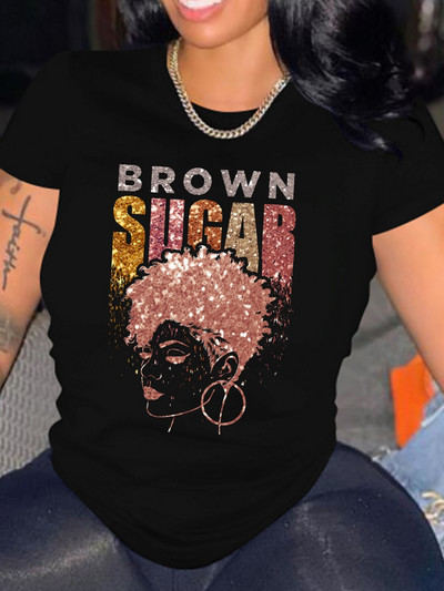 Tricou LW Plus Size Tricou Decor cu strasuri Tricou casual cu mânecă scurtă pentru femei Topuri Îmbrăcăminte de vară pentru femei transport gratuit