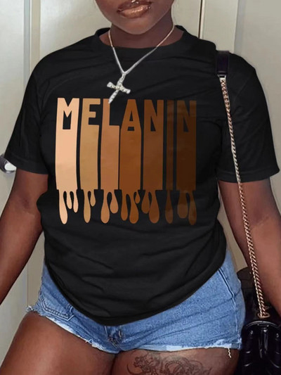 LW Ženska odjeća veće veličine 2022. Ljeto, ležerna majica s okruglim izrezom i kratkim rukavima s melaninskim printom slova