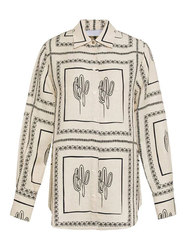 Spausdintų marškinių kelnaičių 2 dalių rinkinys Moteriški marškiniai ilgomis rankovėmis su apykakle su mygtukais ir tiesių plačių kelnių kostiumas, moteriškas 2023 m.