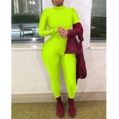 Dámske overaly s veľkými zipsami, úzky overal s vysokou elasticitou, sexy overal s dlhým rukávom a dlhým rukávom.