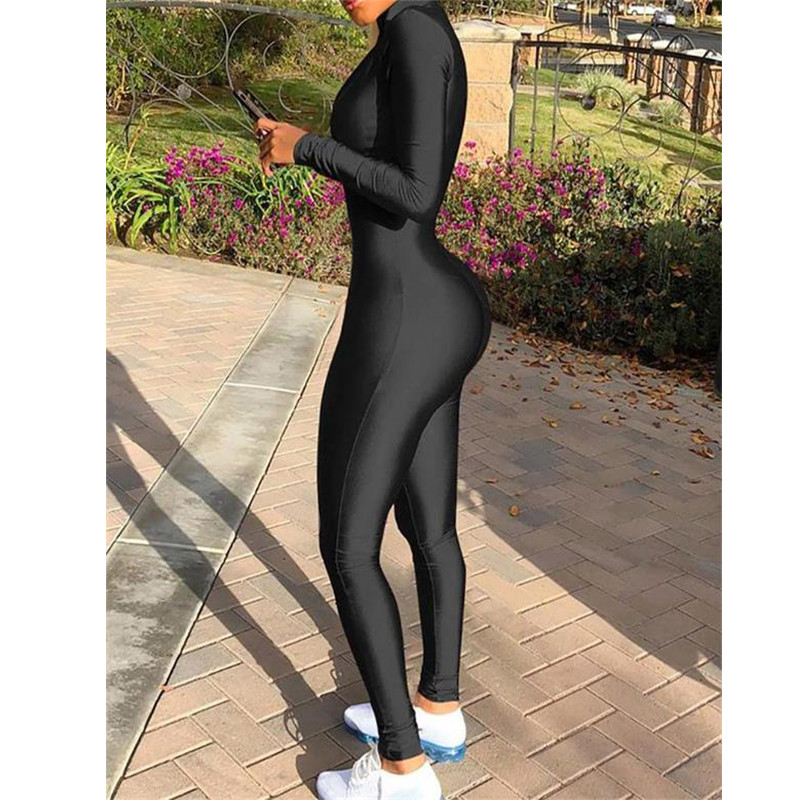 Dámske overaly s veľkými zipsami, úzky overal s vysokou elasticitou, sexy overal s dlhým rukávom a dlhým rukávom.