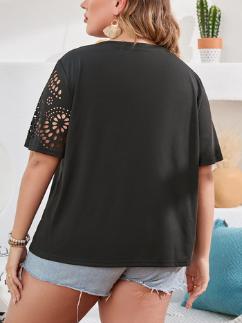 Finjani Plus Size Summer Geo Cut Out Γυναικείο μπλουζάκι με κοντομάνικο μασίφ σιφόν Γυναικεία μπλουζάκια με λαιμόκοψη