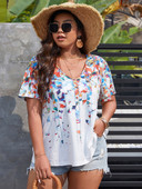 Finjani Ženska ljetna, ležerna majica s V-izrezom i grafičkim printom, široka, kratkih rukava