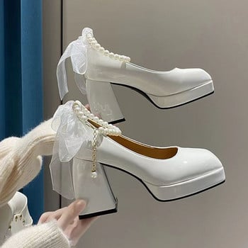 Елегантни обувки на висок ток, дамски 2023 г., секси презрамки на глезена, черни, бели, дамски обувки с платформа и парти обувки, дамски обувки
