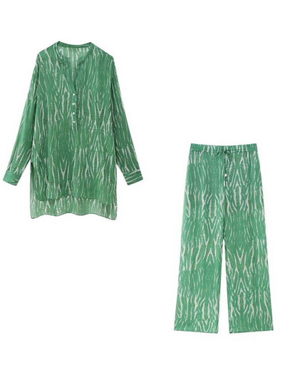 Kumsvag 2023 Moterų vasara 2 dalių rinkiniai Spausdinti Laisvos palaidinės Viršinės ir kelnės Moteriški Elegantiški Street Two Suits Drabužiai