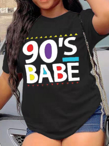 LW Plus Size 90 s Babe Print T-shirt Ρούχα Γυναικεία Καλοκαιρινή Τ Ρούχα Μόδα Casual T-shirts Γυναικεία μπλουζάκια με κοντομάνικα