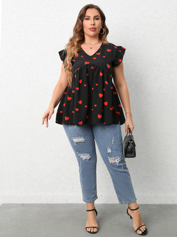 Γυναικεία μπλουζάκια Finjani Plus Size Summer Casual Μπλούζα με στάμπα με κόκκινη καρδιά 2022 Fashion Tee Loose and Breathable Γυναικεία τοπ