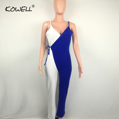 Karštas išpardavimas seksualus kombinezonas su giliu kaklu, moteriškas, plačių kojų kombinezonas, vasarinis gatvės apranga moteriškas kombinezonas be rankovių.