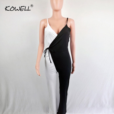 Karštas išpardavimas seksualus kombinezonas su giliu kaklu, moteriškas, plačių kojų kombinezonas, vasarinis gatvės apranga moteriškas kombinezonas be rankovių.