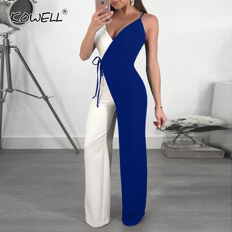 Karštas išpardavimas seksualus kombinezonas su giliu kaklu, moteriškas, plačių kojų kombinezonas, vasarinis gatvės apranga moteriškas kombinezonas be rankovių.