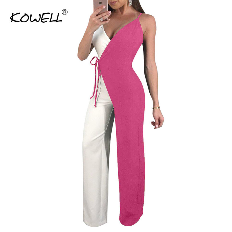 Karštas išpardavimas seksualus kombinezonas su giliu kaklu, moteriškas, plačių kojų kombinezonas, vasarinis gatvės apranga moteriškas kombinezonas be rankovių.
