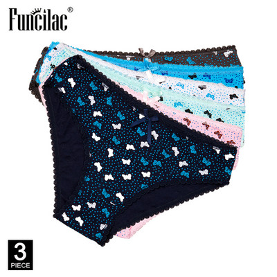 3 vnt/komplektas Moteriškos kelnaitės Medvilninės moteriškos apatinės kelnaitės Seksualios nėriniuotos kelnaitės su drugelių raštu dryžuotas didelio dydžio apatinis trikotažas M-XXL FUNCILAC