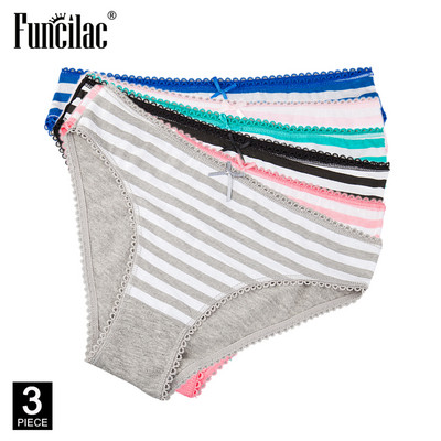 3 vnt/komplektas Moteriškos kelnaitės Medvilninės moteriškos apatinės kelnaitės Seksualios nėriniuotos kelnaitės su drugelių raštu dryžuotas didelio dydžio apatinis trikotažas M-XXL FUNCILAC