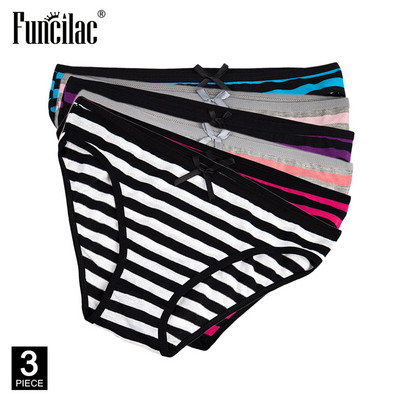 3 vnt/komplektas Moteriškos kelnaitės Medvilninės moteriškos apatinės kelnaitės Seksualios nėriniuotos kelnaitės su drugelių raštu dryžuotas didelio dydžio apatinis trikotažas M-XXL FUNCILAC