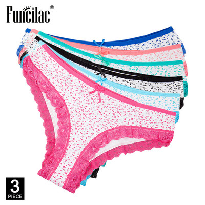 3 vnt/komplektas Moteriškos kelnaitės Medvilninės moteriškos apatinės kelnaitės Seksualios nėriniuotos kelnaitės su drugelių raštu dryžuotas didelio dydžio apatinis trikotažas M-XXL FUNCILAC