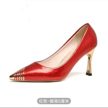 2022 г. Нови пролетни и есенни обувки на висок ток Дамски лачени обувки с тънък ток Едноцветни удобни дамски обувки с плитка уста