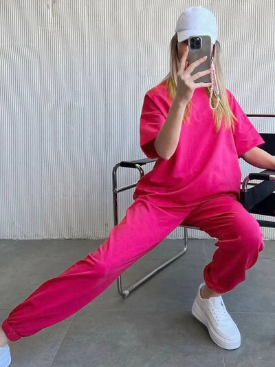 Ljetno žensko odijelo 100% pamuk Hlače Klasična odjeća Opušteni oversize dvodijelni komplet Ženska majica i hlače Ležerna trenirka Ženska