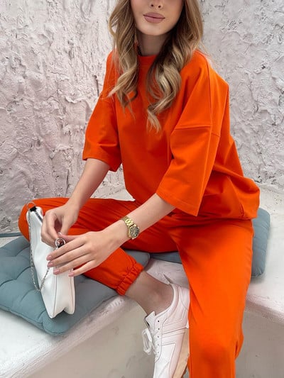 Ljetno žensko odijelo 100% pamuk Hlače Klasična odjeća Opušteni oversize dvodijelni komplet Ženska majica i hlače Ležerna trenirka Ženska