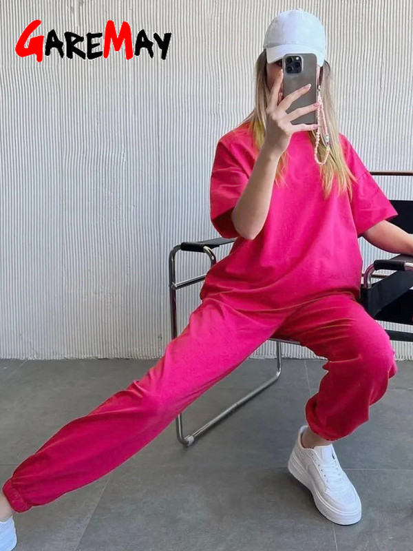 Ljetno žensko odijelo 100% pamuk Hlače Klasična odjeća Opušteni oversize dvodijelni komplet Ženska majica i hlače Ležerna trenirka Ženska