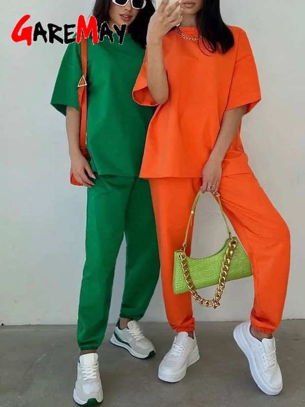 Ljetno žensko odijelo 100% pamuk Hlače Klasična odjeća Opušteni oversize dvodijelni komplet Ženska majica i hlače Ležerna trenirka Ženska