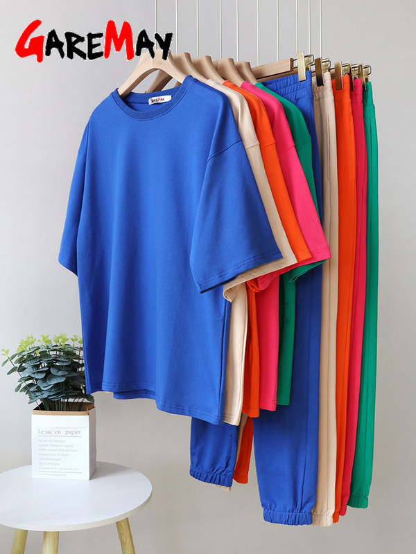 Ljetno žensko odijelo 100% pamuk Hlače Klasična odjeća Opušteni oversize dvodijelni komplet Ženska majica i hlače Ležerna trenirka Ženska