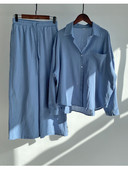 Pamučne lanene košulje Široke hlače s elastičnim strukom Ženski ležerni kompleti Elegantna labava majica s reverima dugih rukava Jesenska košulja 2022. Y2k odijelo