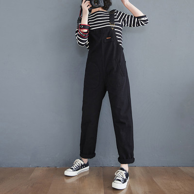 Punased teksased Kombinesid Teksad Naistele Bib Denim Püksid Kombinesoonid Kombinesoonid Naine vabaaja taskud Pikad lahtised poiss-sõbra teksapüksid