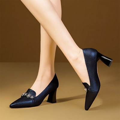 Pompi eleganti de damă, cu toc înalt, pantofi de rochie, cu vârf ascuțit, flori, perle, pantofi de bărci, pantofi pentru birou, pantofi pentru femei 1019N