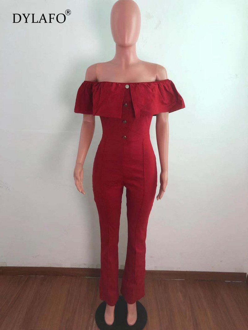 Σέξι μασίφ βολάν Γυναικεία ολόσωμη φόρμα με λεπτή κοντό μανίκια διακοσμητικά κουμπιά Bodycon Rompers Γυναικεία ρούχα για γυναίκες