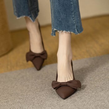 New Style Γυναικεία Παπούτσια με Μυτερή Βάρκα Παπούτσια με ψηλά τακούνια με κόμπους πεταλούδας Γυναικεία γυναικεία παπούτσια Stilettos για το φθινόπωρο 1035N