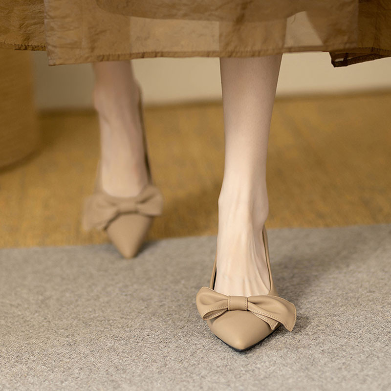 Stil nou femei pompe pantofi cu vârf ascuțit barca cu nod fluture mare toc înalt Office Lady pantofi stiletto pentru femei toamna 1035N