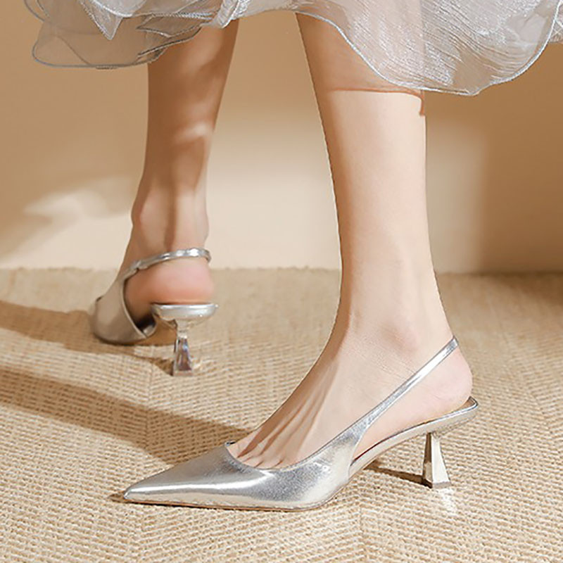 Nove ženske cipele na čifke Sliver Cipele za vjenčanje Visoke potpetice Sandale sa špicastim vrhovima Ljetne cipele Elastične cipele za vjenčanje 1423N