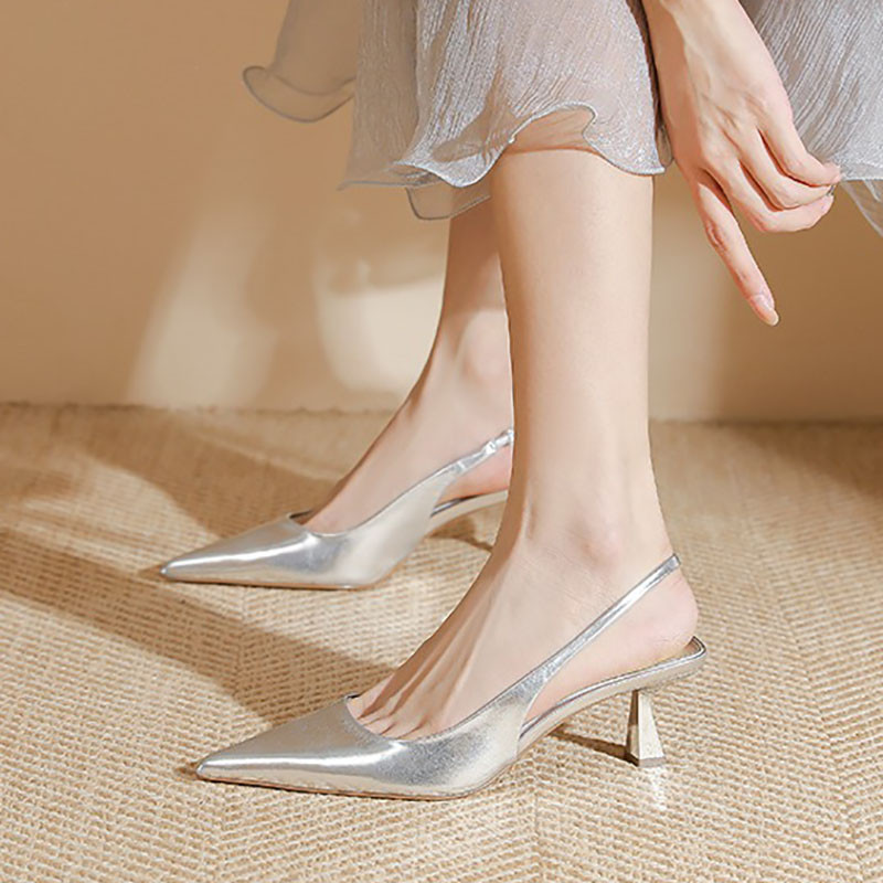 Nove ženske cipele na čifke Sliver Cipele za vjenčanje Visoke potpetice Sandale sa špicastim vrhovima Ljetne cipele Elastične cipele za vjenčanje 1423N