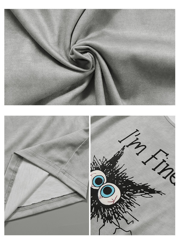 Tricou cu mânecă scurtă, 5XL, cu imprimeu de pisici Kawaii 3D, tricou cu mânecă scurtă, cu decolteu mare