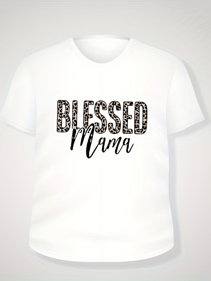 Dámske ležérne tričko pre väčšie veľkosti, leopardí vzor s krátkym rukávom a okrúhlym výstrihom, stredne strečové