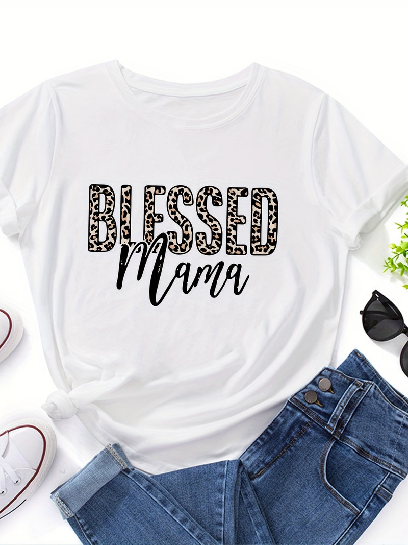 Dámske ležérne tričko pre väčšie veľkosti, leopardí vzor s krátkym rukávom a okrúhlym výstrihom, stredne strečové