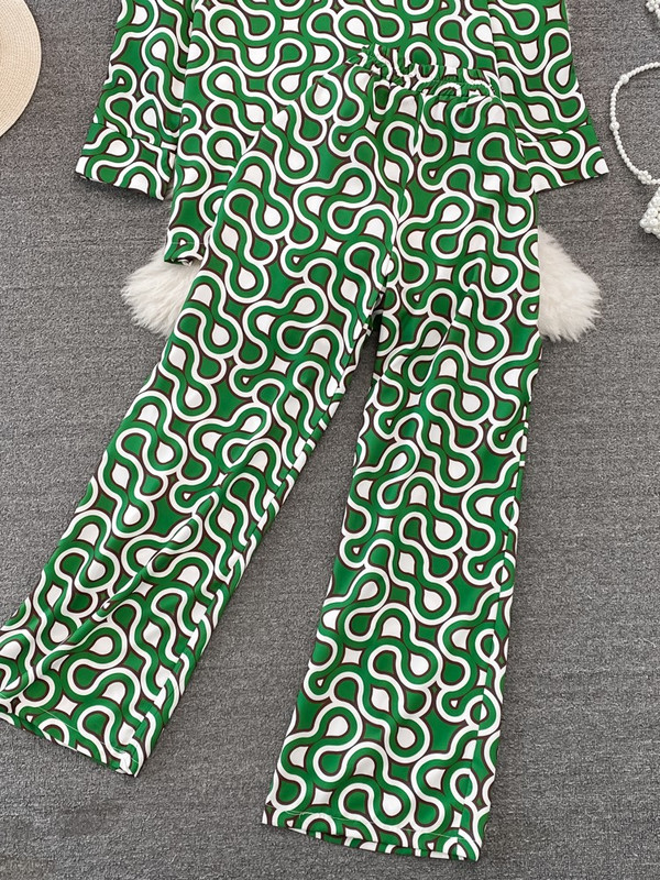 Proljeće, žene Ležerno slobodno odijelo s cvjetnim hlačama Elegantne majice Majice Hlače širokih nogavica 2 komada Ženska modna blagdanska trenirka