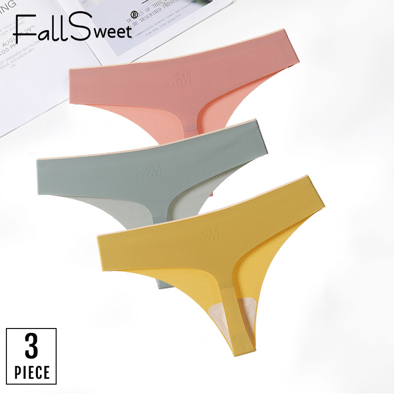 FallSweet 3 ks/sada! Bezšvové tangá, sexy tangá, spodná bielizeň pre ženy, ľadovo hodvábne dámske spodné prádlo s T-back nohavičky, veľkosť ML XL
